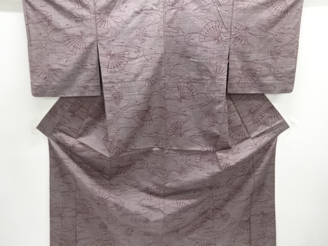 JAPANESE KIMONO / ANTIQUE KIMONO / SILK / HITOE TSUMUGI / WOVEN FOLDING FAN PATTERN